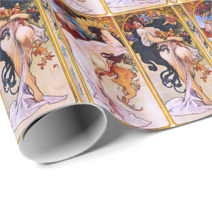 Vier Jahreszeiten von Alfons Mucha Art Deco Nouvea Geschenkpapier