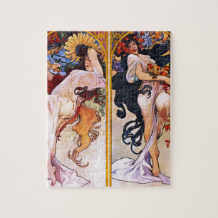 Vier Jahreszeiten von Alfons Mucha Art Deco Nouvea Puzzle