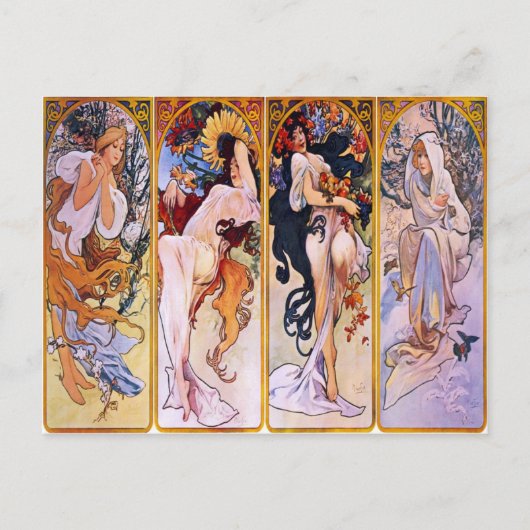 Vier Jahreszeiten von Alphonse Mucha 1895 Postkarte (Vorderseite)