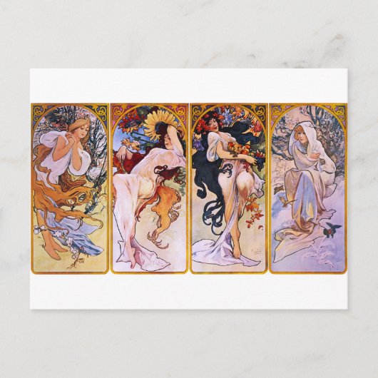 Vier Jahreszeiten von Alphonse Mucha Postkarte (Vorderseite)