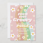 VIER JE Groovy 4th Forever Pink Girl Retro 1970er Einladung (Vorderseite)