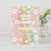 VIER JE Groovy 4th Forever Pink Girl Retro 1970er Einladung (Stehend Vorderseite)