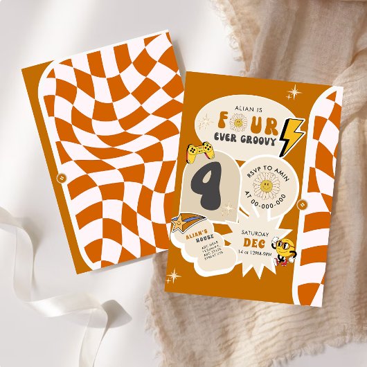 Vier je Groovy 4th Retro Karriere Geburtstag Einladung