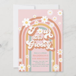 Vier je Groovy Boho Daisy Rainbow 4. Geburtstag Einladung