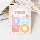 Vier je Groovy | Mädchen 4. Retro Skater Geburtsta Einladung