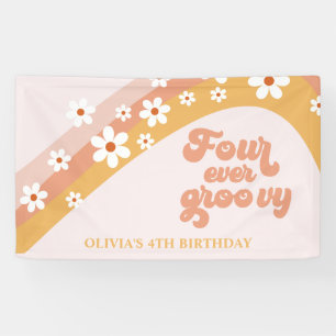 Vier je Groovy Retro Daisy 4. Geburtstagsbanner Banner