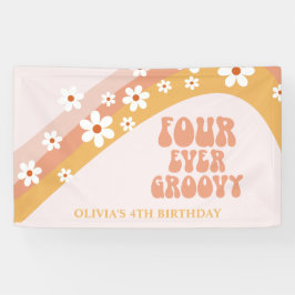 Vier je Groovy Retro Daisy 4. Geburtstagsbanner Banner
