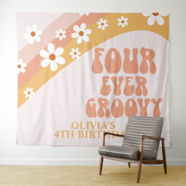 Vier je Groovy Retro Daisy 4. Geburtstagsbanner Wandteppich