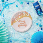 Vier je Groovy Retro Daisy Rainbow 4. Geburtstag Pappteller (Party)