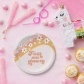 Vier je Groovy Retro Daisy Rainbow 4. Geburtstag Pappteller (Party)