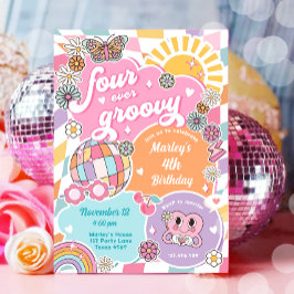 Vier je Groovy Retro Preppy Varsity Birthday Einladung