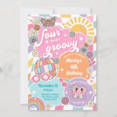 Vier je Groovy Retro Preppy Varsity Birthday Einladung (Vorderseite)