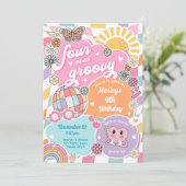 Vier je Groovy Retro Preppy Varsity Birthday Einladung (Stehend Vorderseite)