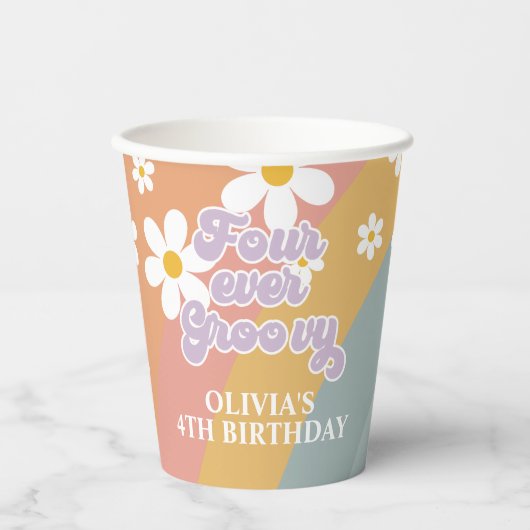 Vier je Groovy Retro Rainbow Paper Cups Pappbecher (Vorderseite)