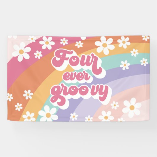 Vier je Groovy Retro Regenbogen 4. Geburtstag Banner (Horizontal)