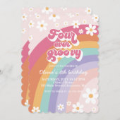 Vier je Groovy Retro Regenbogen 4. Geburtstag Einladung (Vorne/Hinten)