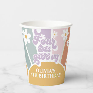Vier je Groovy Retro Sonnenschein Rainbow Paper Cu Pappbecher