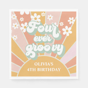 Vier je Groovy Retro Sunshine Geburtstag Serviette