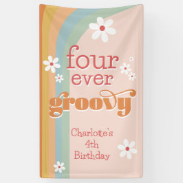 Vier je Groovy White Daisy Girl's 4. Geburtstag Banner