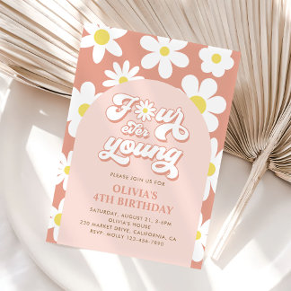 Vier je Young Boho Daisy 4. Geburtstag Einladung