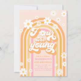 Vier je Young Boho Daisy Rainbow 4. Geburtstag Einladung