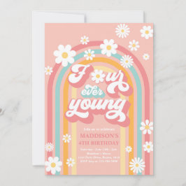 Vier je Young Boho Daisy Rainbow 4. Geburtstag Einladung