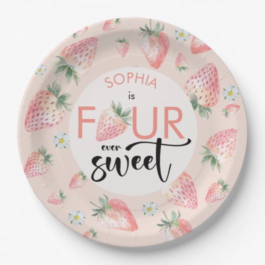 Vier jemals süße Erdbeeren-Kindergeburtstag Pappteller (Vorderseite)