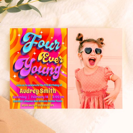 Vier Junge 4. Geburtstag mit Foto Einladung