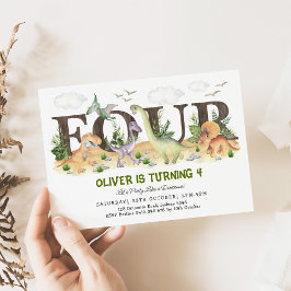 VIER | Junge Dinosaurier 4. Geburtstags-Party Einladung