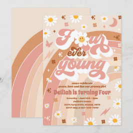 Vier Junge Groovy Regenbogen 4. Geburtstag Party Einladung