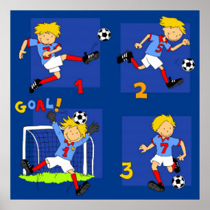 Vier Jungen spielen Fußball Poster