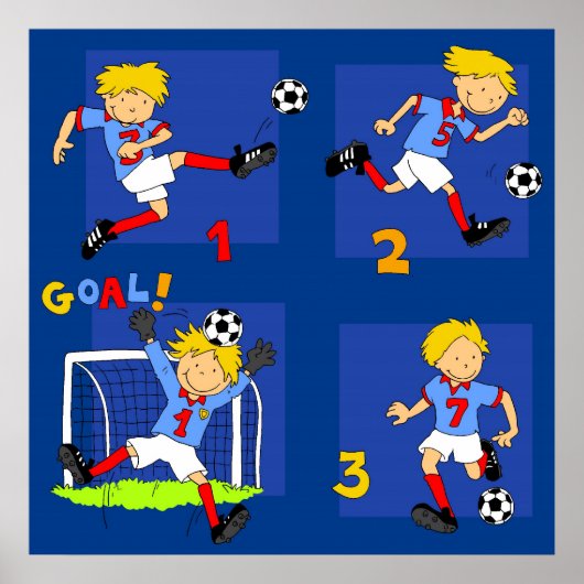Vier Jungen spielen Fußball Poster (Vorne)