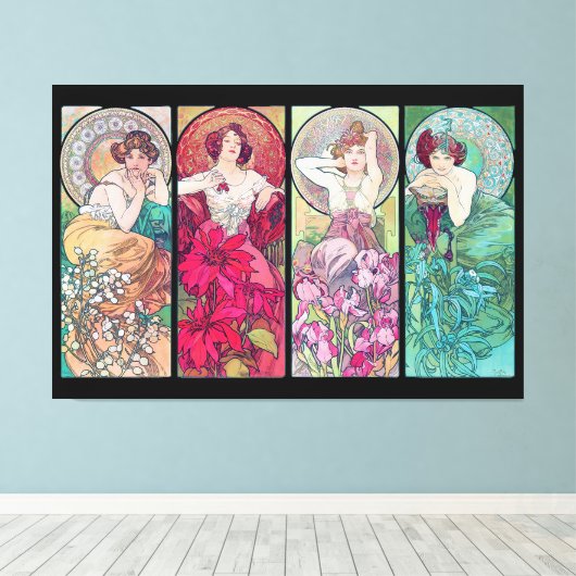 Vier Juwelen, Alphonse Mucha Leinwanddruck (Insitu (Holzboden))