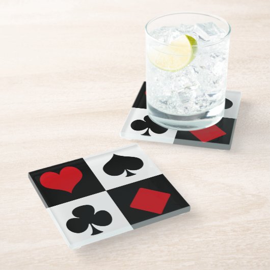 Vier Karten-Anzug Glasuntersetzer (Schrägansicht)