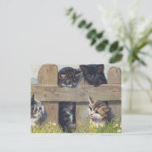 Vier Kätzchen spielen Vintage Illustration Postkarte (Stehend Vorderseite)