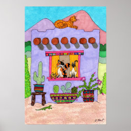 Vier Katzen in einem Lila Adobe House Poster