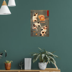 Vier Katzen in verschiedenen Posen illustrieren Ja Poster