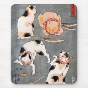 Vier Katzen in verschiedenen Posen von Utagawa Kun Mousepad