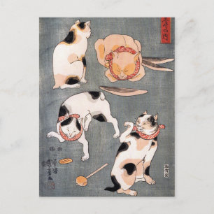 Vier Katzen in verschiedenen Posen von Utagawa Kun Postkarte