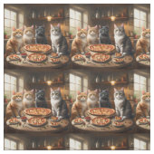 Vier Katzen mit Pizza zum Abendessen, Stoff (Muster)