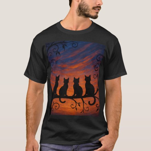 Vier Katzen-Silhouette T-Shirt (Vorderseite)