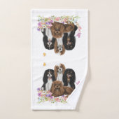 Vier Kavalier King Charles Spaniels in Blume     Badhandtuch Set (Handtuch)