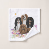 Vier Kavalier King Charles Spaniels in Blume     Badhandtuch Set (Waschlappen)