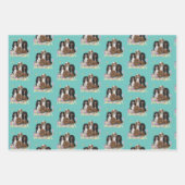 Vier Kavalier King Charles Spaniels in Blume Geschenkpapier Set (Vorderseite 2)