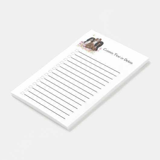 Vier Kavalier King Charles Spaniels in Blume Post-it Klebezettel (angewinkelt)