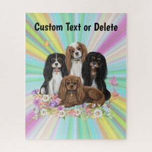 Vier Kavalier King Charles Spaniels in Blume     Puzzle
