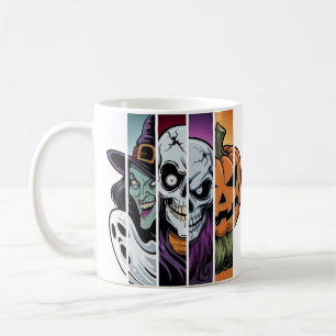 vier klassische Halloween-Charaktere. Kaffeetasse