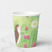 Vier kleine Igel auf der blühenden Wiese Pappbecher (Rückseite)