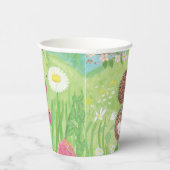 Vier kleine Igel auf der blühenden Wiese Pappbecher (Rechts)