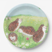 Vier kleine Igel auf der Wiese Pappteller (Vorderseite)